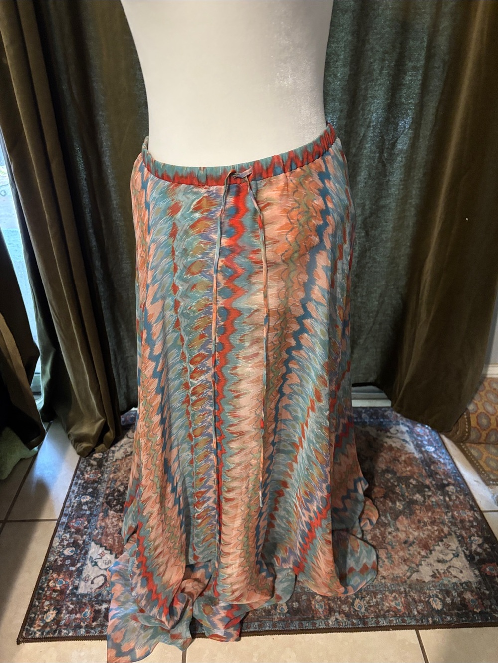 Haute Hippie Chevron Wave Maxi Skirt in Coral, Teal & Cream